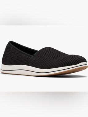 Clarks Black Stretch Slip-On Loafer with White Midsole